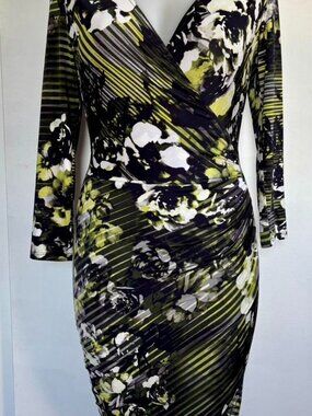 Cache yellow and black long sleeve bodycon wrap dress